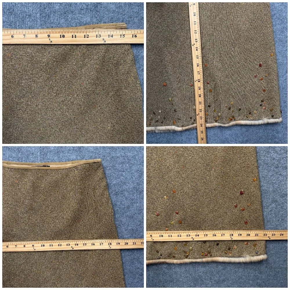 VTG 90s NEW Tahari Tweed Wool Blend Skirt Fur Hem Pepple Accents Camel Boho Chic